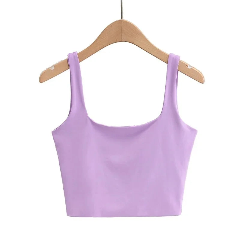 2025 Summer Women Sexy Sleeveless Tops Fashion Short Square Collar Tank Tops 6 Colors
