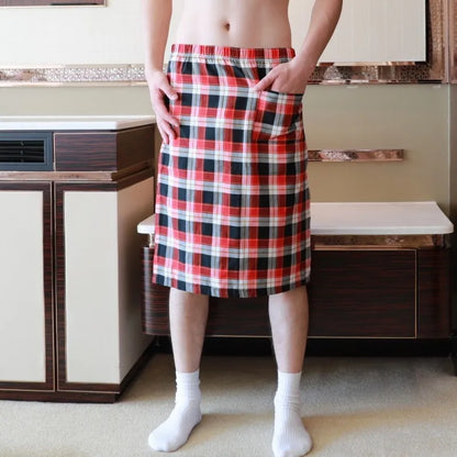 Sexy Pajamas For Men Sleepwear Men British Style Plaid Loose Lounge Pyjama Male Cotton Sleep Bottoms Homme Side Split Nightdress