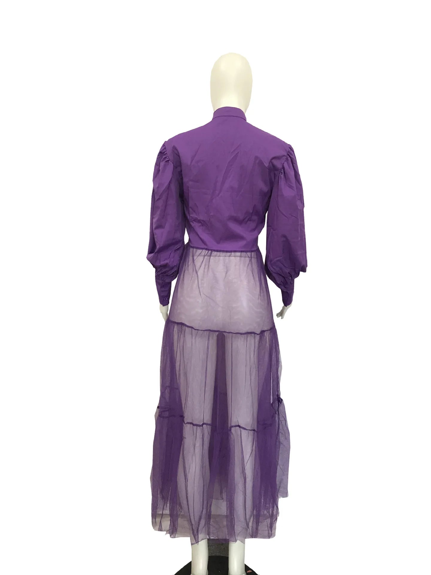CM.YAYA Women Summer Long Sleeve Maxi Blouses Mesh Patchwork Long Dress Vintage Sexy Club Maxi Dresses