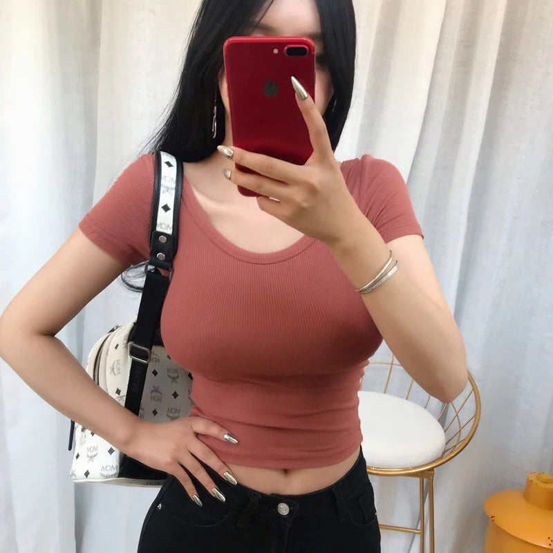 Crop Top Black T Shirts Slim Sexy Basic Short TShirts Femme Club White Women Shirts Harajuku 2026 Summer Short Sleeve Crop Tops