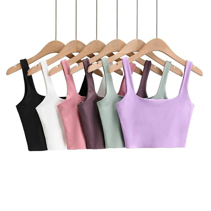 2025 Summer Women Sexy Sleeveless Tops Fashion Short Square Collar Tank Tops 6 Colors