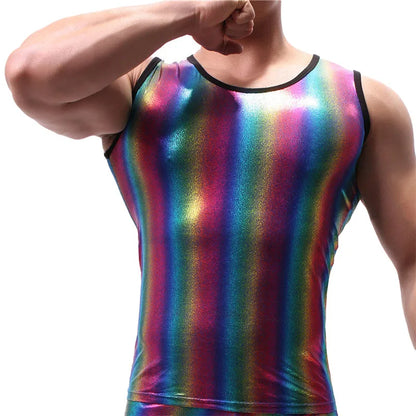Men Tank Tops Clothing Bodybuilding Gyms Tank Top  Fitness Sleeveless Shirt Striped Shinning Undershirt Fashion Vest