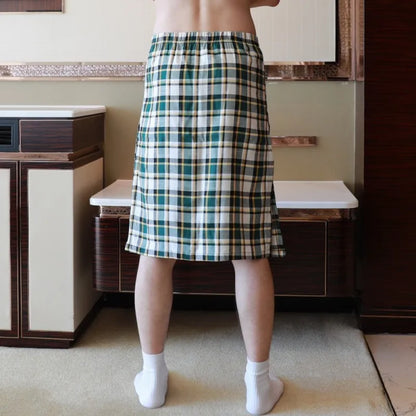 Sexy Pajamas For Men Sleepwear Men British Style Plaid Loose Lounge Pyjama Male Cotton Sleep Bottoms Homme Side Split Nightdress