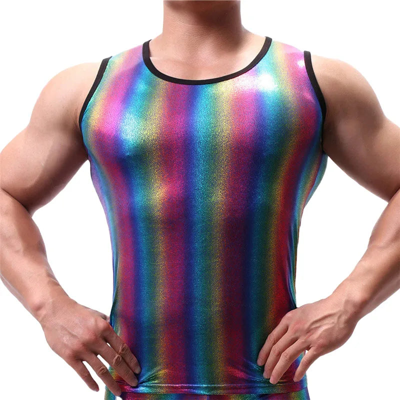 Men Tank Tops Clothing Bodybuilding Gyms Tank Top  Fitness Sleeveless Shirt Striped Shinning Undershirt Fashion Vest