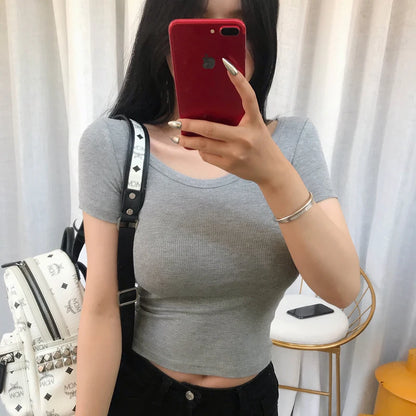 Crop Top Black T Shirts Slim Sexy Basic Short TShirts Femme Club White Women Shirts Harajuku 2026 Summer Short Sleeve Crop Tops