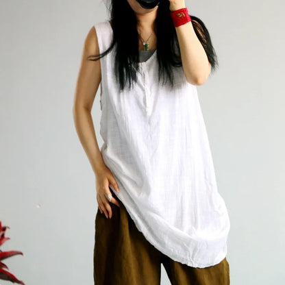 Women Summer Solid Color Cotton Linen Tanks Ladies Loose Sleeveless Tops Female Tanktops 2020