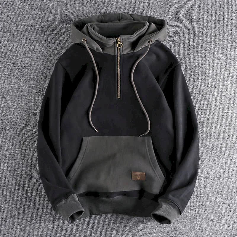 Fonekie Casual Handsome Hoodies Men 2025 Autumn Winter Retro Trend Color Contrast Hooded Jacket Youth Stand-up Collar Mens Coat