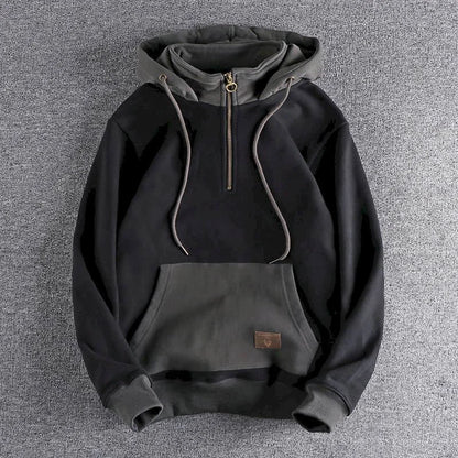 Fonekie Casual Handsome Hoodies Men 2025 Autumn Winter Retro Trend Color Contrast Hooded Jacket Youth Stand-up Collar Mens Coat