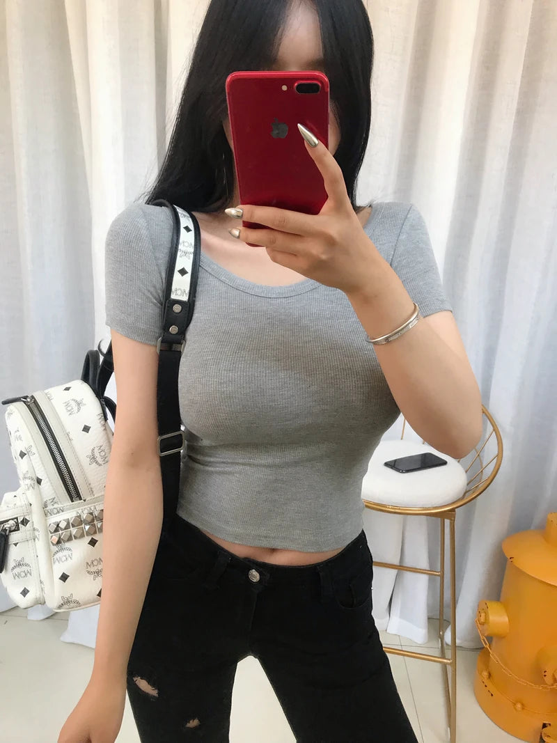 Crop Top Black T Shirts Slim Sexy Basic Short TShirts Femme Club White Women Shirts Harajuku 2026 Summer Short Sleeve Crop Tops