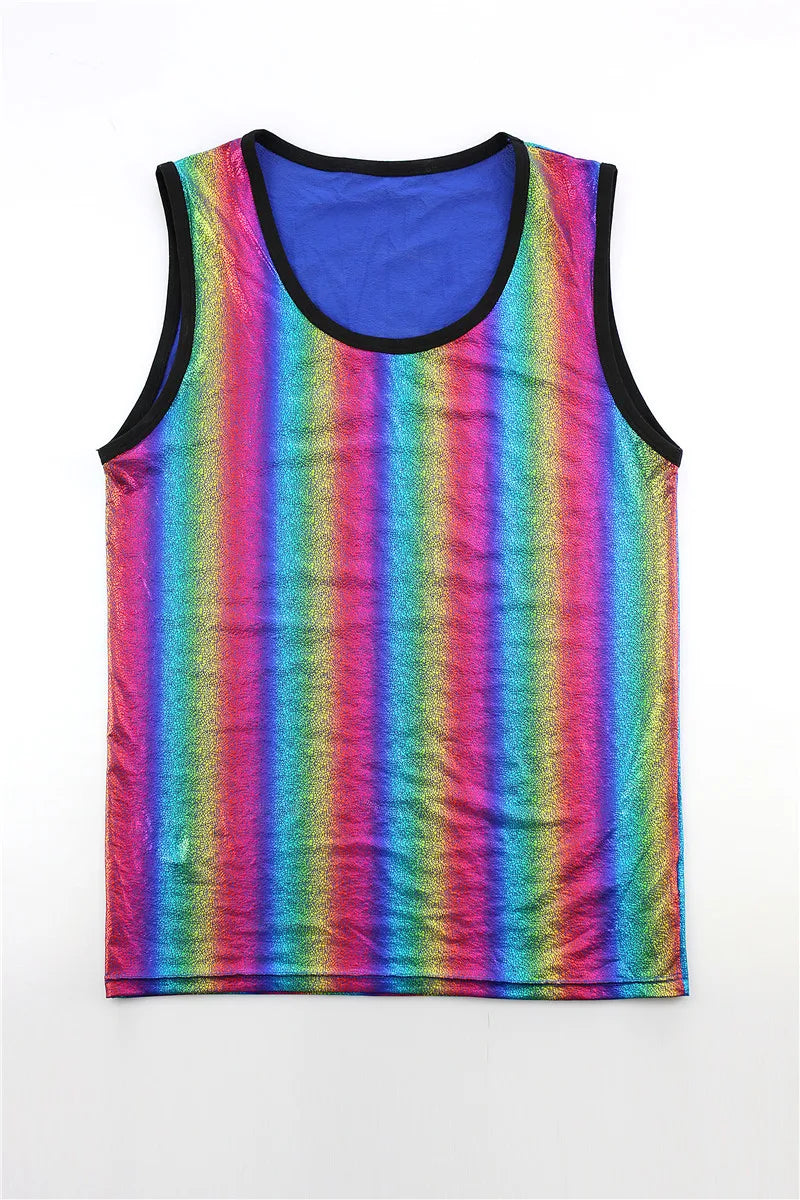 Men Tank Tops Clothing Bodybuilding Gyms Tank Top  Fitness Sleeveless Shirt Striped Shinning Undershirt Fashion Vest