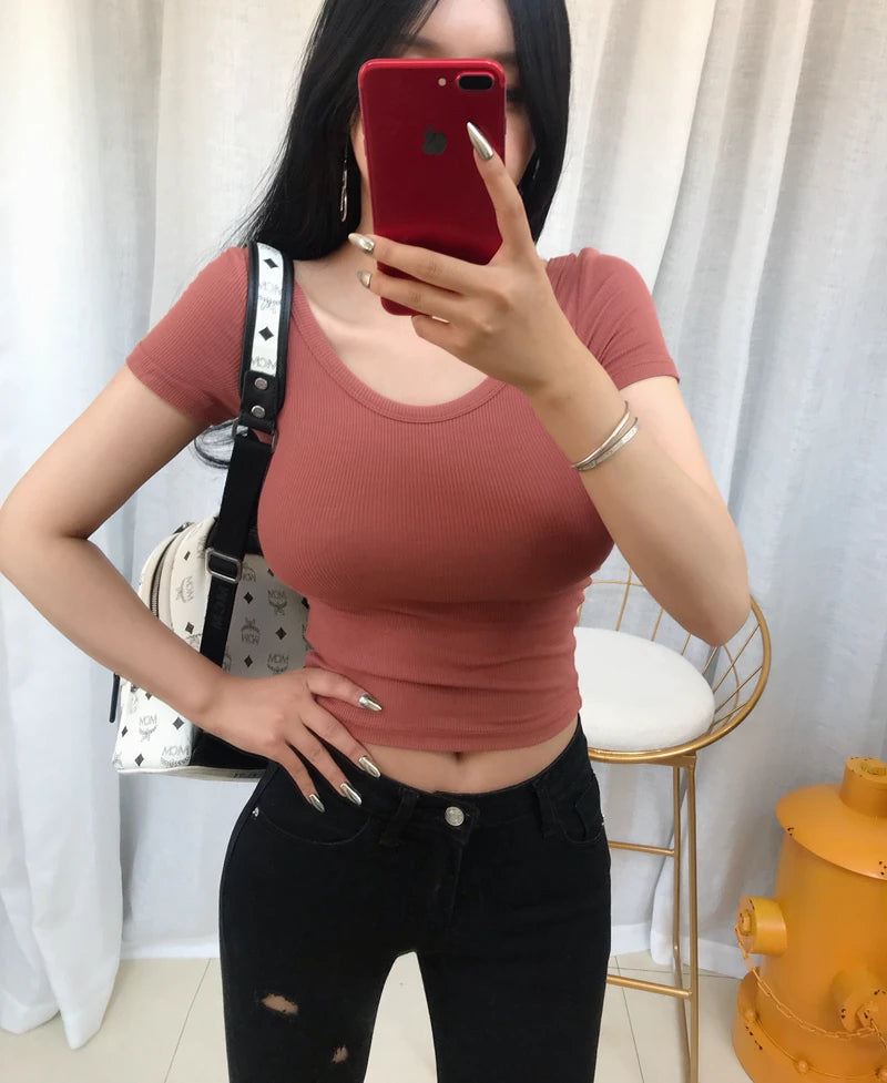 Crop Top Black T Shirts Slim Sexy Basic Short TShirts Femme Club White Women Shirts Harajuku 2026 Summer Short Sleeve Crop Tops