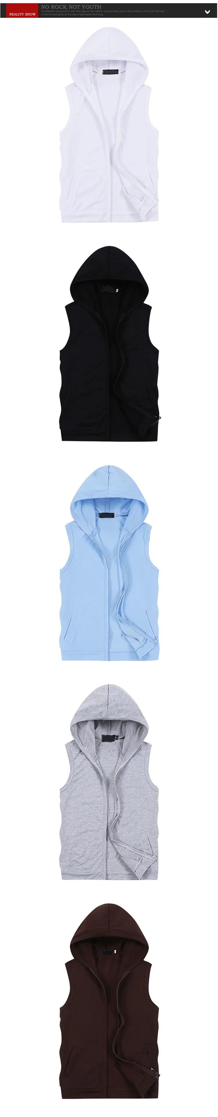 New Mens Sleeveless vest Summer Men  Tank Top With Hood Male Fashion None Sleeve Hoodie Zip Up Casual Sportswear Clothes