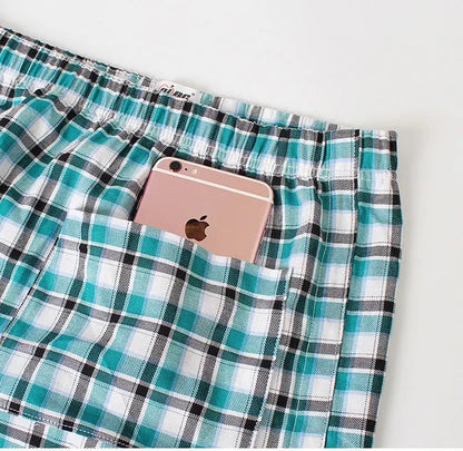 Sexy Pajamas For Men Sleepwear Men British Style Plaid Loose Lounge Pyjama Male Cotton Sleep Bottoms Homme Side Split Nightdress