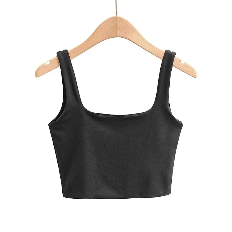 2025 Summer Women Sexy Sleeveless Tops Fashion Short Square Collar Tank Tops 6 Colors