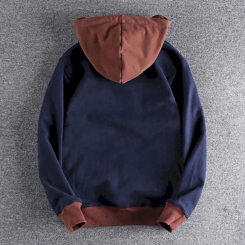 Fonekie Casual Handsome Hoodies Men 2025 Autumn Winter Retro Trend Color Contrast Hooded Jacket Youth Stand-up Collar Mens Coat