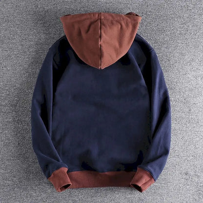 Fonekie Casual Handsome Hoodies Men 2025 Autumn Winter Retro Trend Color Contrast Hooded Jacket Youth Stand-up Collar Mens Coat