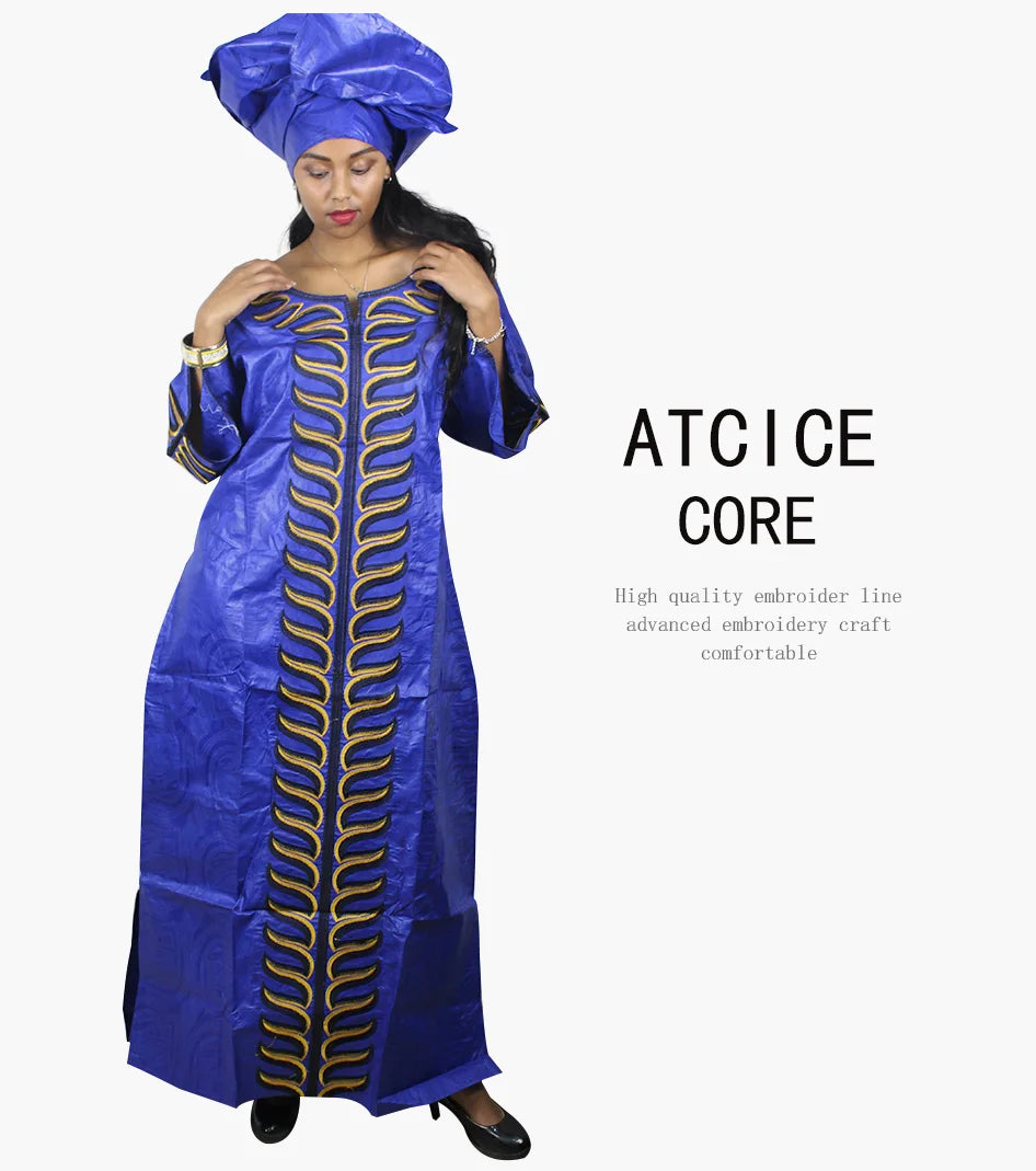 African Plus Size Kaftan Dress Emboridered Full Gown Nightdress Party Casual Dress With Scarf