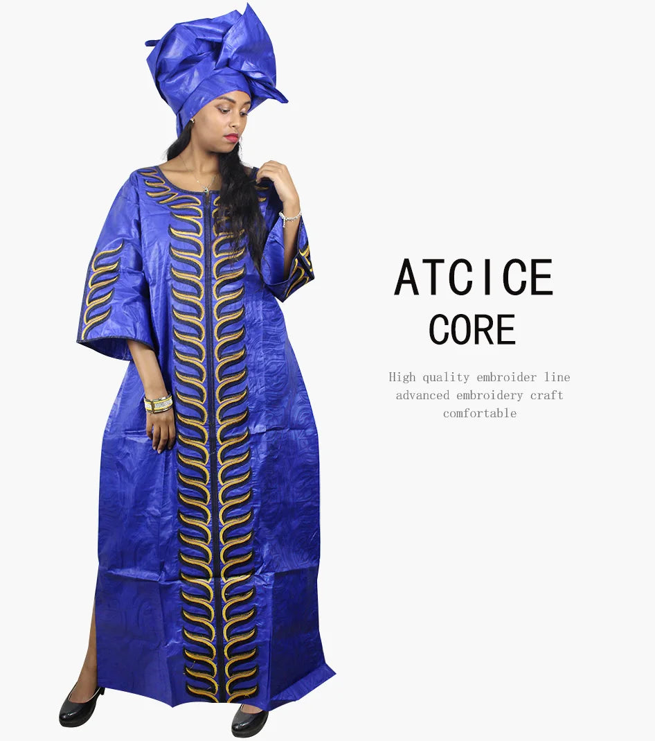 African Plus Size Kaftan Dress Emboridered Full Gown Nightdress Party Casual Dress With Scarf