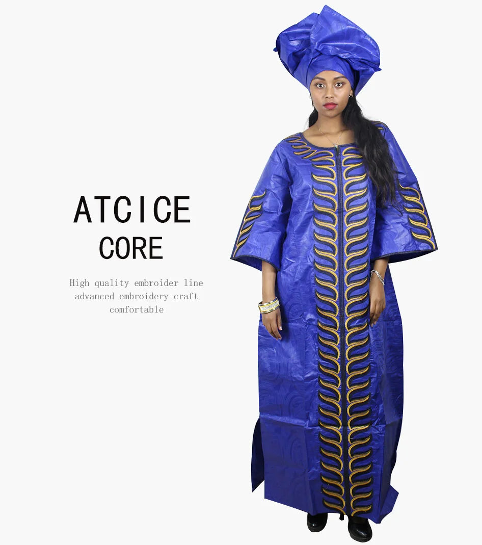 African Plus Size Kaftan Dress Emboridered Full Gown Nightdress Party Casual Dress With Scarf
