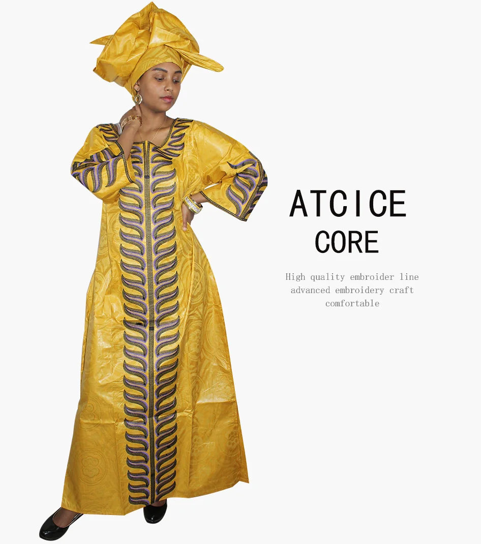 African Plus Size Kaftan Dress Emboridered Full Gown Nightdress Party Casual Dress With Scarf