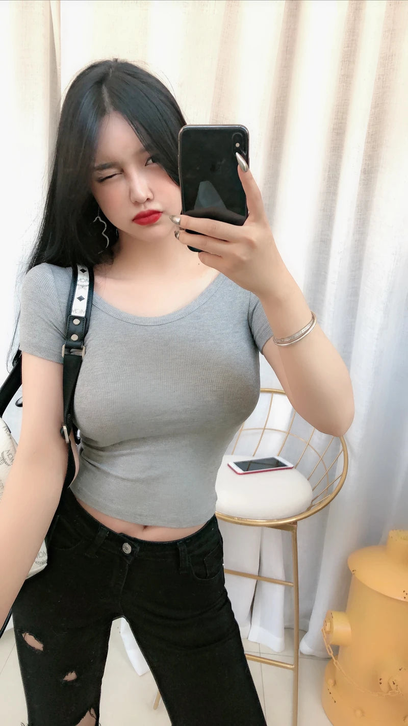 Crop Top Black T Shirts Slim Sexy Basic Short TShirts Femme Club White Women Shirts Harajuku 2026 Summer Short Sleeve Crop Tops