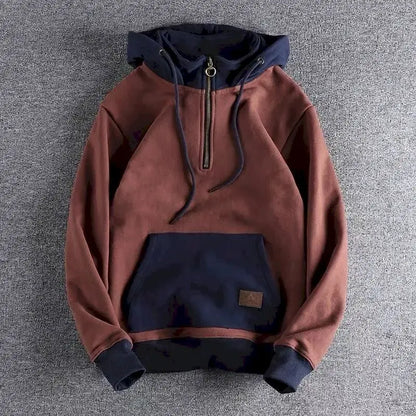 Fonekie Casual Handsome Hoodies Men 2025 Autumn Winter Retro Trend Color Contrast Hooded Jacket Youth Stand-up Collar Mens Coat
