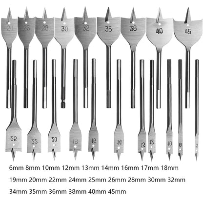 6-45MM Flat Drills Durable High-carbon Steel Wood Hand Drill Bit Titanium Coated Spade Woodworking Power Hardware Accessories