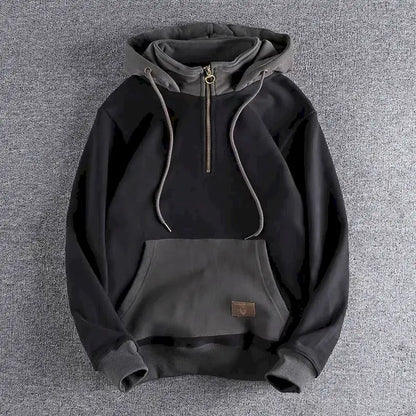 Fonekie Casual Handsome Hoodies Men 2025 Autumn Winter Retro Trend Color Contrast Hooded Jacket Youth Stand-up Collar Mens Coat