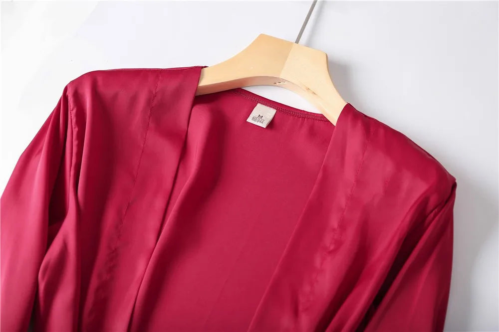 Casual Women Sleepwear Satin Pajamas 4PCS PJS Set Sexy Nightwear Kimono Bathrobe Gown Lace Intimate Lingerie Soft Homewear