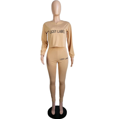 2021 Fall Clothes for Women Letter Printing Casual Elastic Waist Loungewear Women Fashion New Arrival Long Sleeve Two Piece Set
