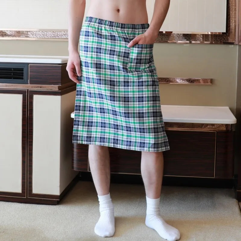 Sexy Pajamas For Men Sleepwear Men British Style Plaid Loose Lounge Pyjama Male Cotton Sleep Bottoms Homme Side Split Nightdress