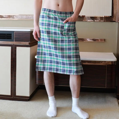 Sexy Pajamas For Men Sleepwear Men British Style Plaid Loose Lounge Pyjama Male Cotton Sleep Bottoms Homme Side Split Nightdress