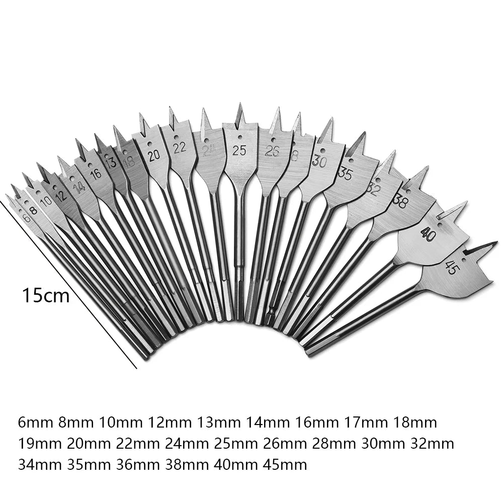 6-45MM Flat Drills Durable High-carbon Steel Wood Hand Drill Bit Titanium Coated Spade Woodworking Power Hardware Accessories