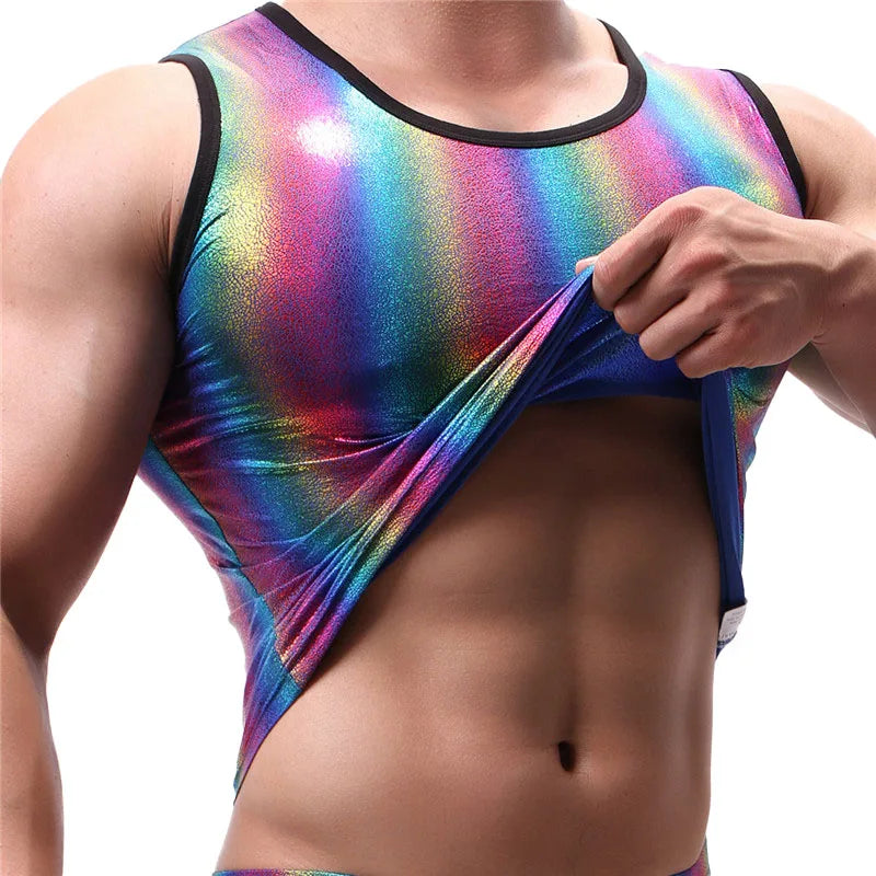 Men Tank Tops Clothing Bodybuilding Gyms Tank Top  Fitness Sleeveless Shirt Striped Shinning Undershirt Fashion Vest