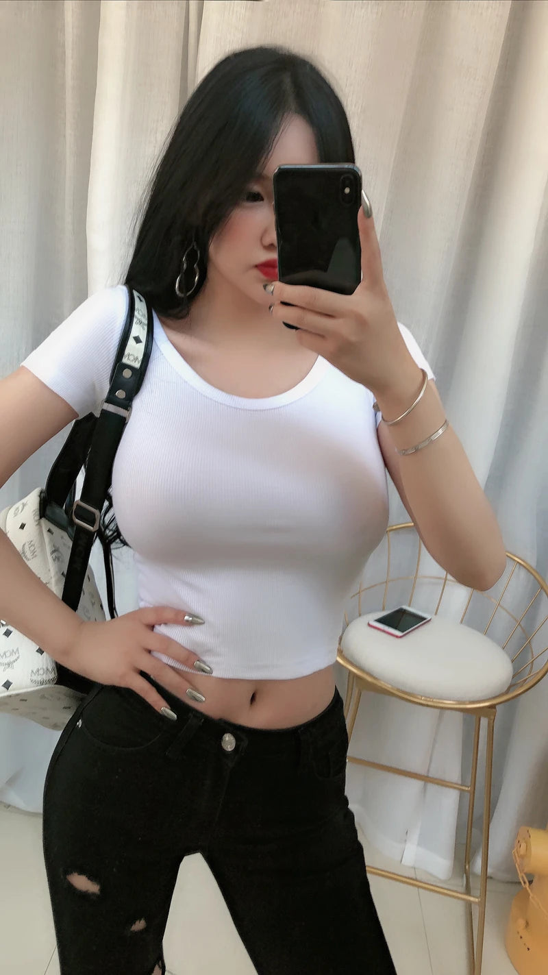 Crop Top Black T Shirts Slim Sexy Basic Short TShirts Femme Club White Women Shirts Harajuku 2026 Summer Short Sleeve Crop Tops