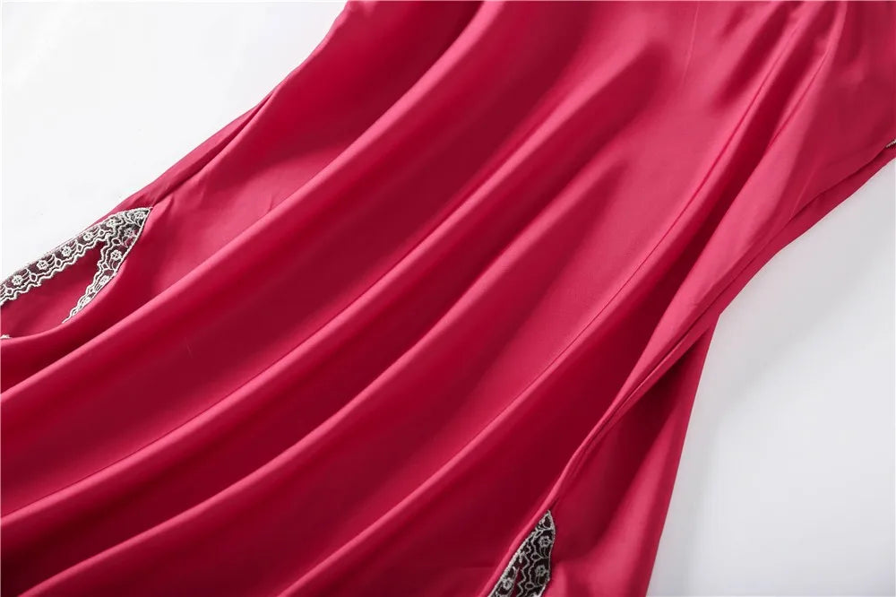 Casual Women Sleepwear Satin Pajamas 4PCS PJS Set Sexy Nightwear Kimono Bathrobe Gown Lace Intimate Lingerie Soft Homewear