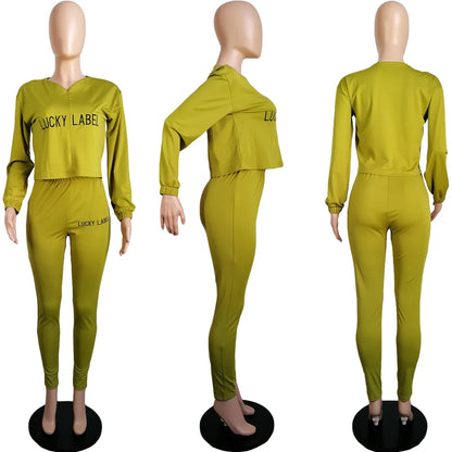 2021 Fall Clothes for Women Letter Printing Casual Elastic Waist Loungewear Women Fashion New Arrival Long Sleeve Two Piece Set