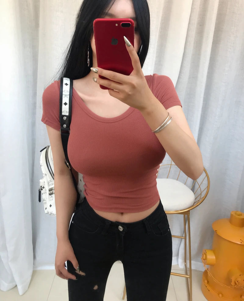 Crop Top Black T Shirts Slim Sexy Basic Short TShirts Femme Club White Women Shirts Harajuku 2026 Summer Short Sleeve Crop Tops