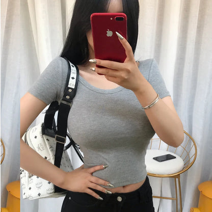 Crop Top Black T Shirts Slim Sexy Basic Short TShirts Femme Club White Women Shirts Harajuku 2026 Summer Short Sleeve Crop Tops