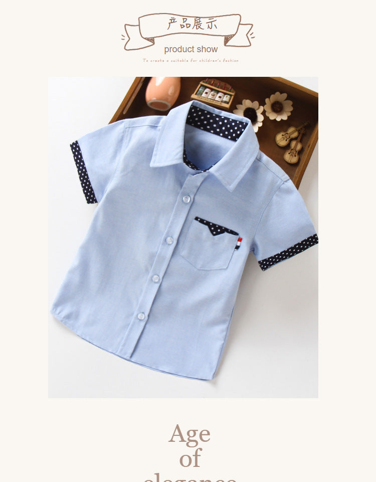 School Boys Shirts Short Sleeve Blouses For Boys Children Clothing Cotton Turn-Down Collar Kids Tops 5 7 9 11 13 15 Years Old