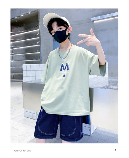 Kids Clothes T Shirt Summer Boys Girls Color Block Gradient Short Sleeve T Shirt Tops Children&