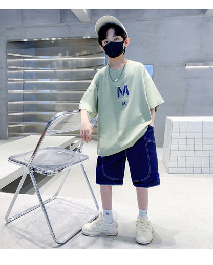 Kids Clothes T Shirt Summer Boys Girls Color Block Gradient Short Sleeve T Shirt Tops Children&