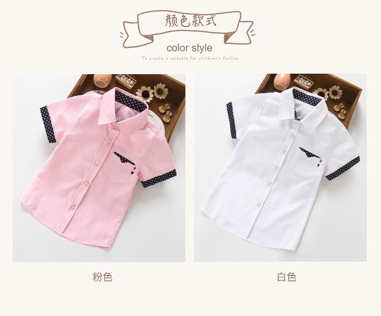 School Boys Shirts Short Sleeve Blouses For Boys Children Clothing Cotton Turn-Down Collar Kids Tops 5 7 9 11 13 15 Years Old