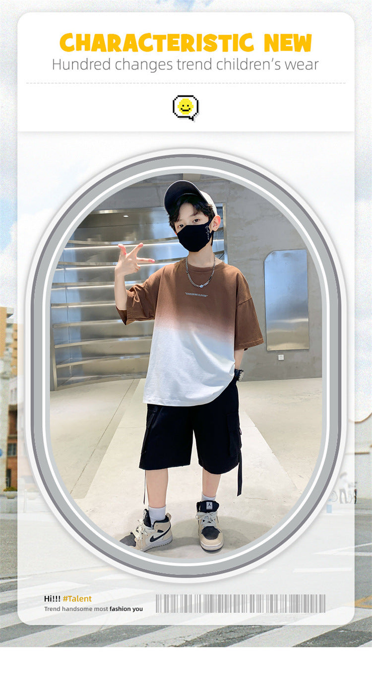 Kids Clothes T Shirt Summer Boys Girls Color Block Gradient Short Sleeve T Shirt Tops Children&