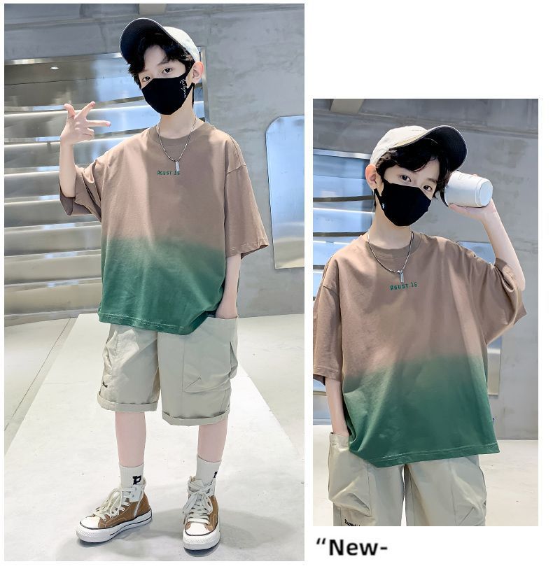 Kids Clothes T Shirt Summer Boys Girls Color Block Gradient Short Sleeve T Shirt Tops Children&