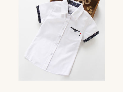 School Boys Shirts Short Sleeve Blouses For Boys Children Clothing Cotton Turn-Down Collar Kids Tops 5 7 9 11 13 15 Years Old