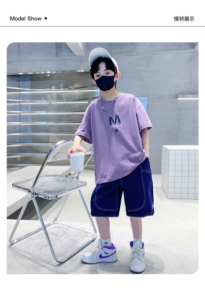 Kids Clothes T Shirt Summer Boys Girls Color Block Gradient Short Sleeve T Shirt Tops Children&