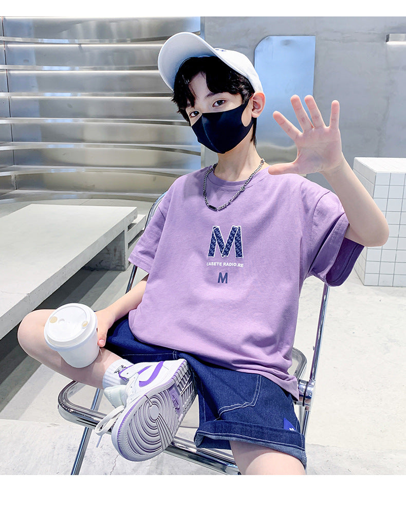 Kids Clothes T Shirt Summer Boys Girls Color Block Gradient Short Sleeve T Shirt Tops Children&