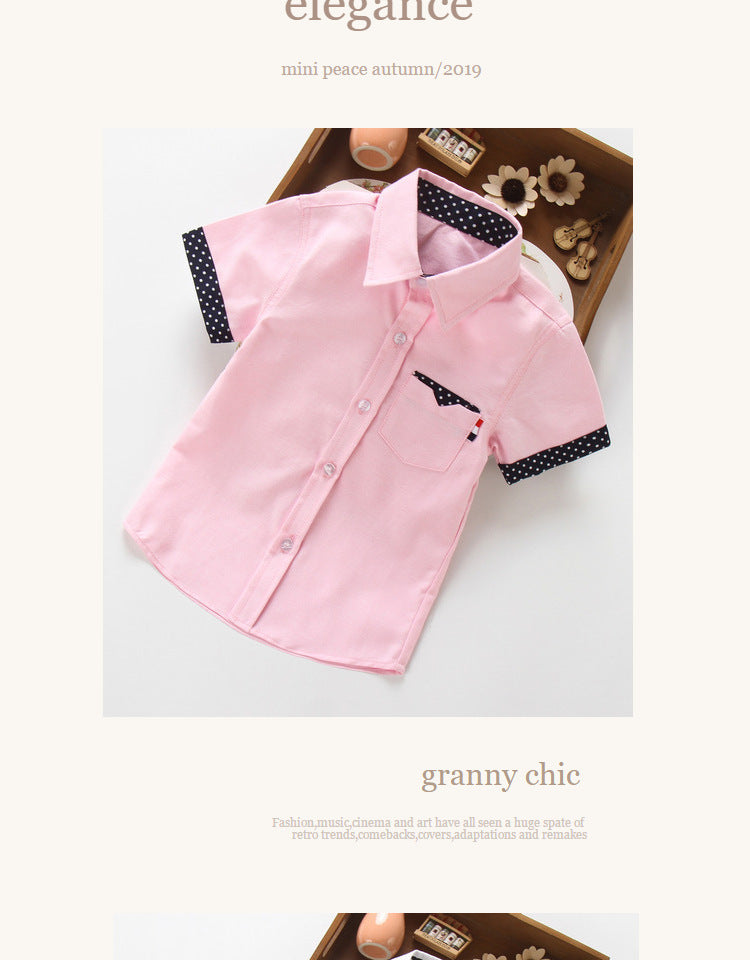 School Boys Shirts Short Sleeve Blouses For Boys Children Clothing Cotton Turn-Down Collar Kids Tops 5 7 9 11 13 15 Years Old
