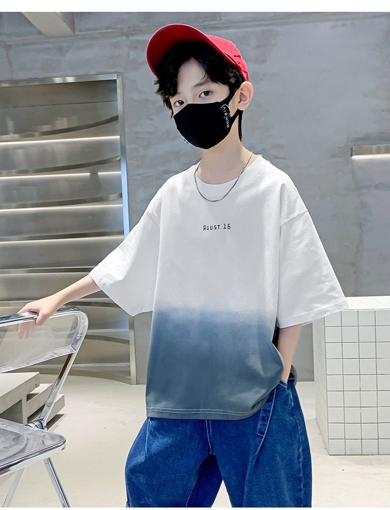 Kids Clothes T Shirt Summer Boys Girls Color Block Gradient Short Sleeve T Shirt Tops Children&